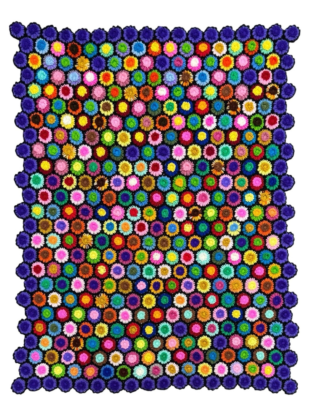 Vtg Hand Knitted Crochet Granny Hexagon Honeycomb Floral Afghan Throw Blanket